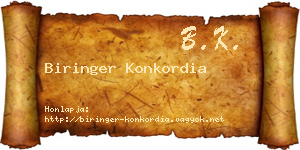 Biringer Konkordia névjegykártya